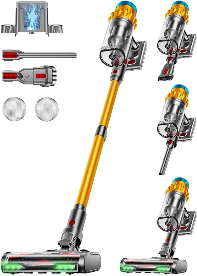 Cordless Vacuum Cleaner 650W/55KPA/70 Mins Vacuum Cleaners for Home with Self-Standing Anti-Tangle Brush Smart Display and 1.8L Cup Cordless Stick Vacuum Cleaner for Pet Hair/Carpets