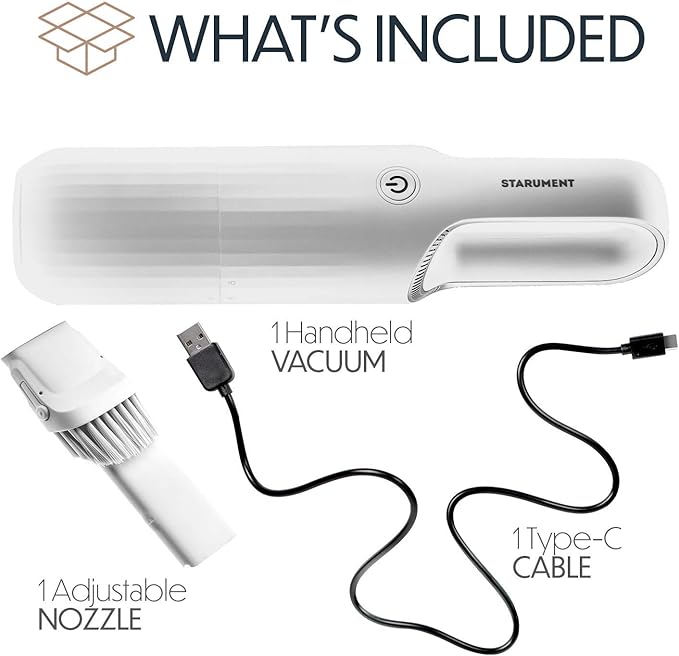 STARUMENT Portable Hand Vacuum Cleaner Handheld Cordless Cleaner for Dust Pet Hair Dirt Home Car Interior Lightweight Easy to Use Compact Design Battery Rechargeable with USB-C Cable White