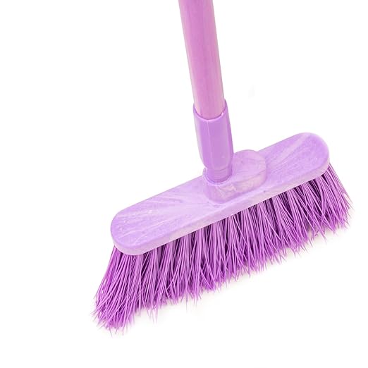 SPARTA 41083EC68 Plastic Color Coded Broom Unflagged Bristles Long Broom With Angled Head For Small Debris Cleaning 56 Inches Purple (Pack of 12)