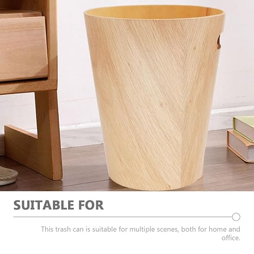 Garneck Wooden Trash Can Small Wastebasket Round 23X23X28Cm Desk Garbage Bin for Bedroom Office Table Use
