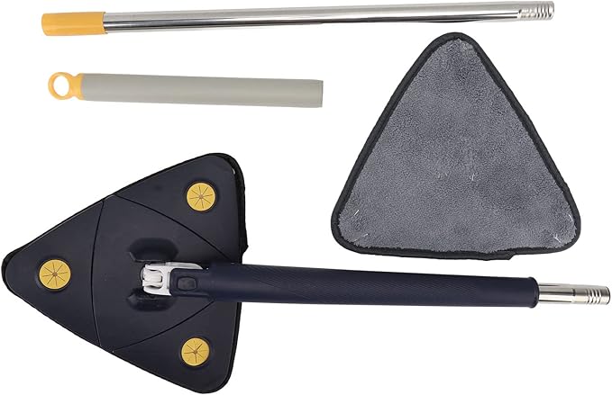Extendable Triangle Mop 360 Degree Rotary ABS and Stainless Steel Lightweight 20.5oz - Efficient Corner Cleaning Fast Water Absorption Ideal for Home Floors and Walls