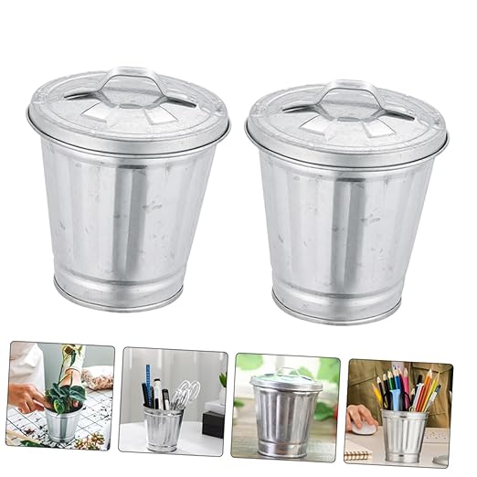 4pcs Mini Metal Desk Trash Can Small Wastebasket for Desktop Desk Trash Bin Can Mini Table Storage Jar