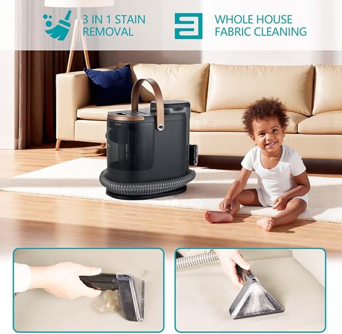 Portable Spot Cleaner with 15000PA Suction Gray and Rose Gold Multi-Function Carpet and Upholstery Cleaning Machine 12.01x8.86x11.81 Inch