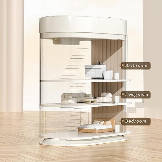 MRBIN Small Trash Can for Bathroom Automatic Touch Less Garbage Bin with Lid 2 Gallon Plastic Slim Waste Basket for Office and Kitchen Electric Motion Sensor Bedroom Bin Cream White