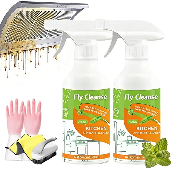 FlyCleanse Spray FlyCleanse Kitchen Cleaner Electrolyzed Ion Kitchen Cleaner Spray Natural Enzyme Formula Liquid Cleaner for Household Appliances &amp Easy Cleaning Solution (2pcs 300ml)