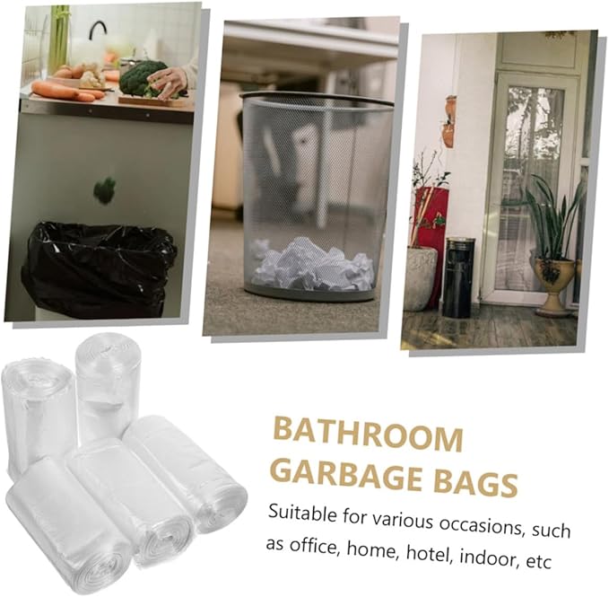 Flat Small Trash Bags 300pcs (45x50cm) Thick White Garbage Bags for Bedroom Office Bathroom Wastebaskets Plastic Heavy-duty Liners for Home Disposal