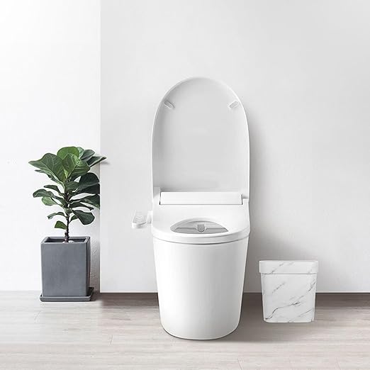 Marble Pattern Garbage Can for Bathroom and Bedroom Space-Saving Trash Box with Decorative White Marble Design Compact Wastebasket for Home Kitchen Office Use