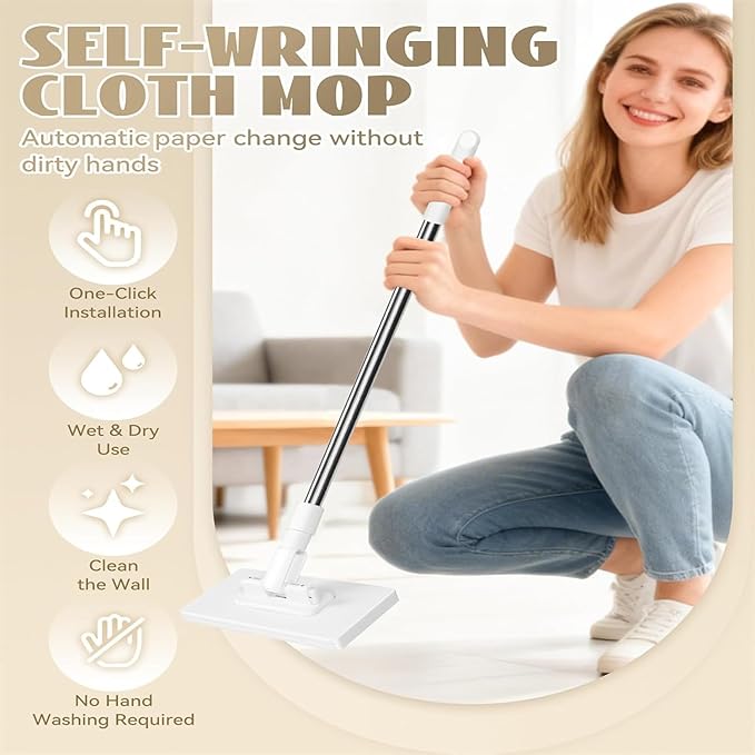 2026 New Snap Grip Mini Mop Automatic Cloth Changing Mini Mops 40inches Wet &amp Dry Click Mops for House Wall Window Bathroom Toilet Corners Door