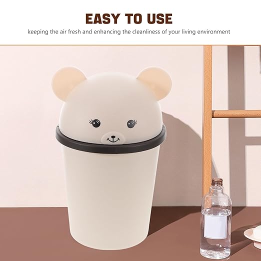 Bear Shaped Wastebasket Trash Can 10L Plastic Swing Lid Bathroom Kitchen Bedroom Home Office Storage Bin for Room