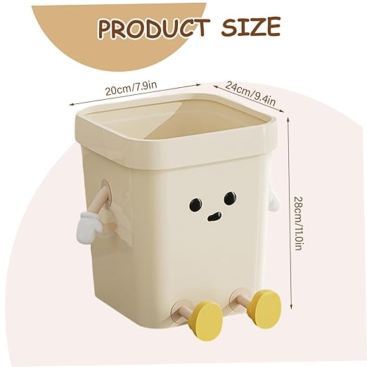 Cute Trash Can 16L Cute Cartoon PP Plastic Trash Can with Eyes Hands &amp Legs Open Top Waste Basket for Kitchen Bathroom Office Decor.