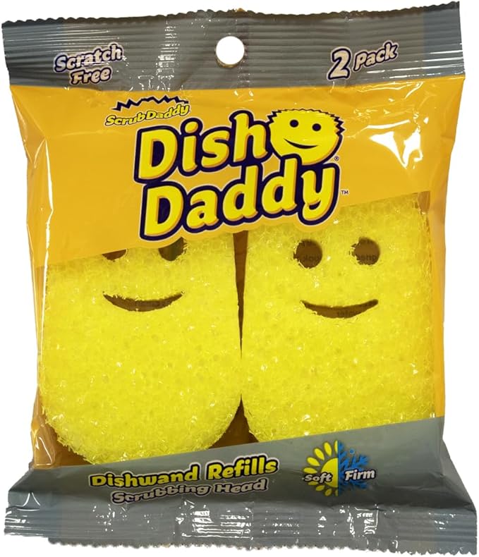 Scrub Daddy Dish Daddy Dish Wand &amp Refill Heads Soap Dispensing Dish Brush Texture Changing Washing Up Sponge With Liquid Handle Dish Sponge with Built-in Scraper &amp Scrubbing Head Drip sta