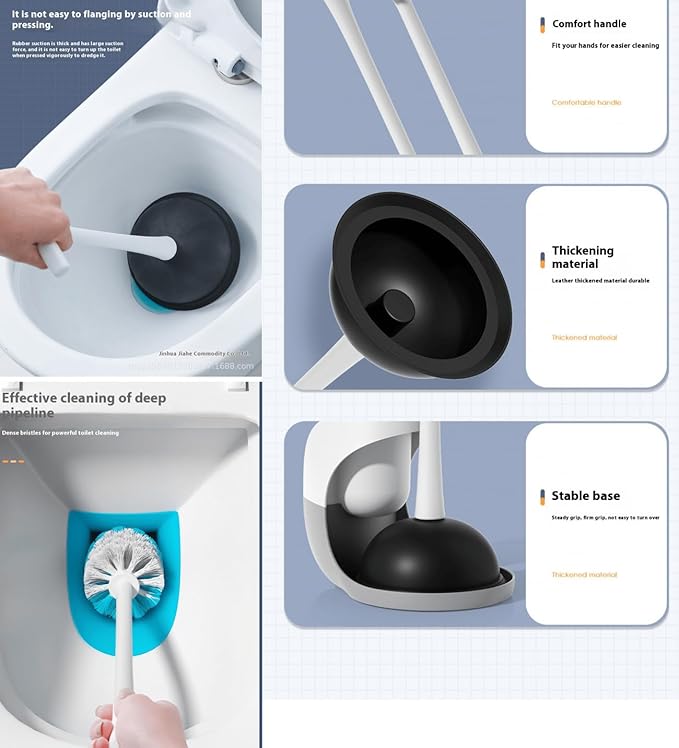 Toilet Plunger and Bowl BrushSet Toilet Brush and Plunger Set Plungers Combo for Bathroom Cleaning for Bathroom Heavy Duty Includes 10 Pairs of Gloves(Gray 1)