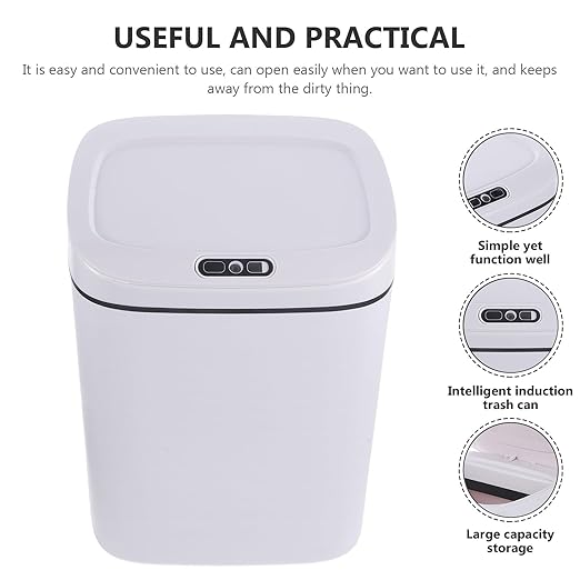 BESTYASH Smart 12l Automatic Sensor Trash Can with Lid Battery-Powered Intelligent Garbage Storage Container for Bathroom Bedroom and Kitchen White Household Waste Bin