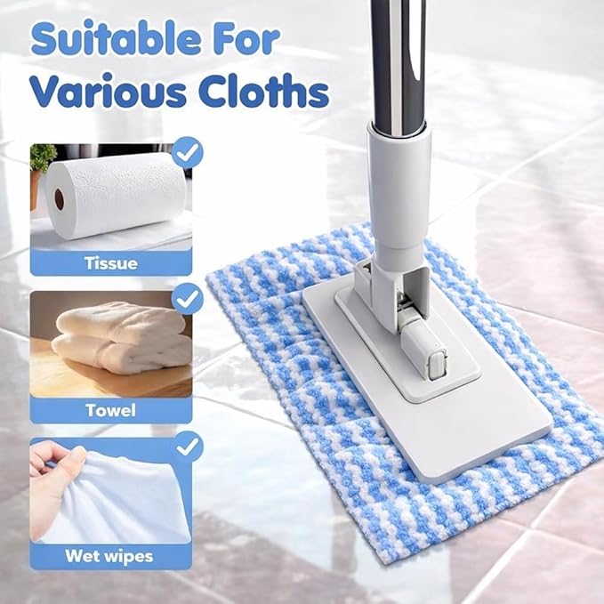 Snap Grip Mini Mop 2026 Disposable Dust Mop with 4 Reusable Cloths Multi Surface Cleaning Flat Dust for Dry Wet Disposable Pads for Kitchen Wall Bathroom Toilet Corners(White 2)