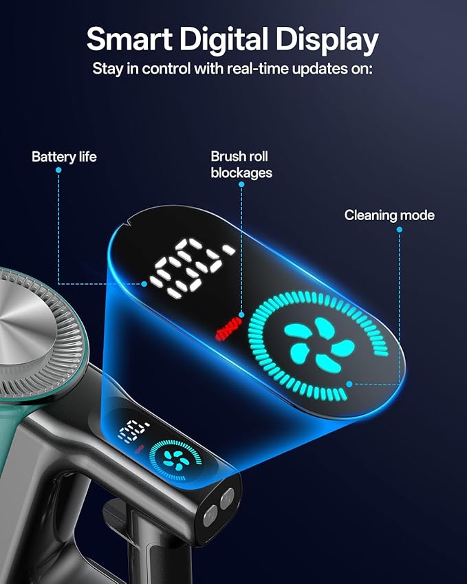 Cordless Vacuum Cleaner 8-in-1 Cordless Stick Vacuum Cleaner with 3 Suction Modes Up to 45mins Runtime Rechargeable Self-Standing Vacuum Cleaners for Home Pet Hair Carpet Car Hard Floor Green