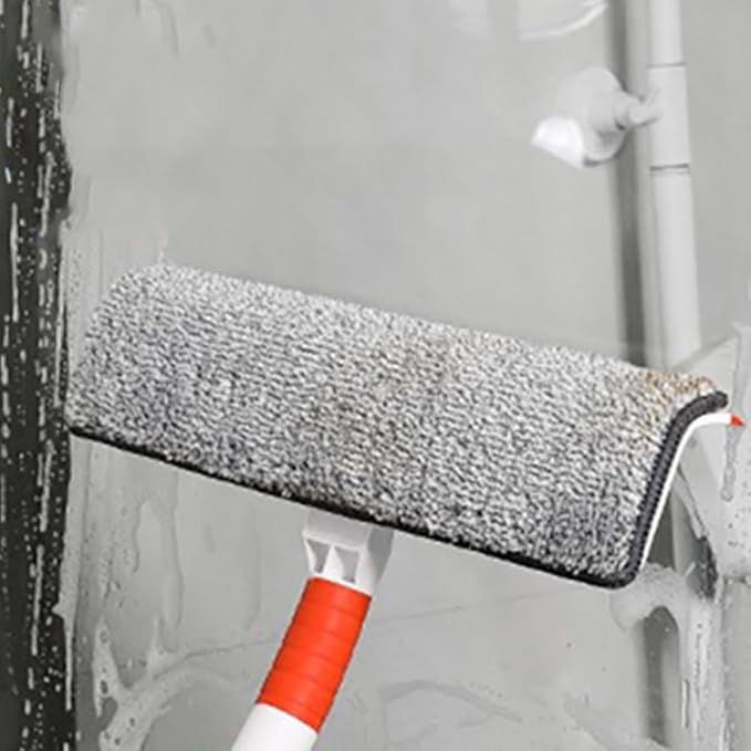 Bathroom Floor Scrub Brush Set with Handle 3-Section Rod Hard Bristle and Fiber Cloth Seam Scrubber for Tile and Grout Cleaning in Shower and Bathtub