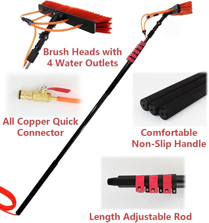 Water Fed Telescopic Washing Brush Window Glass Wall Cleaning Extension Pole Extendable Cleaner Conservatory Roof Photovoltaic Panel Cleaning Telescopic Brush Tools for Hose 23ft/7.2m