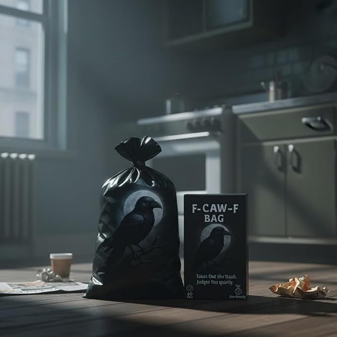 F-CAW-F Trash Bags 60 Count Funny Crow Design Eco-Friendly Waste Bags Humorous Takes Out the Trash Judges You Quietly Leak-Proof Tear-Resistant for Home Office and Outdoor Use (2 PCS)