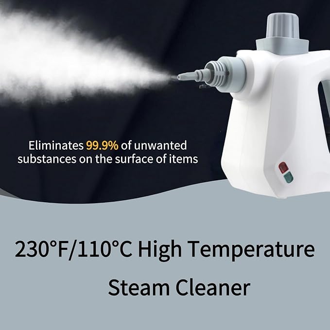 Handheld Pressurized Steam Cleaner for Home Use with Safe Lock &amp 9 Accessories Portable Steamer for Cleaning Bathroom Kitchen Tile Grout Window White