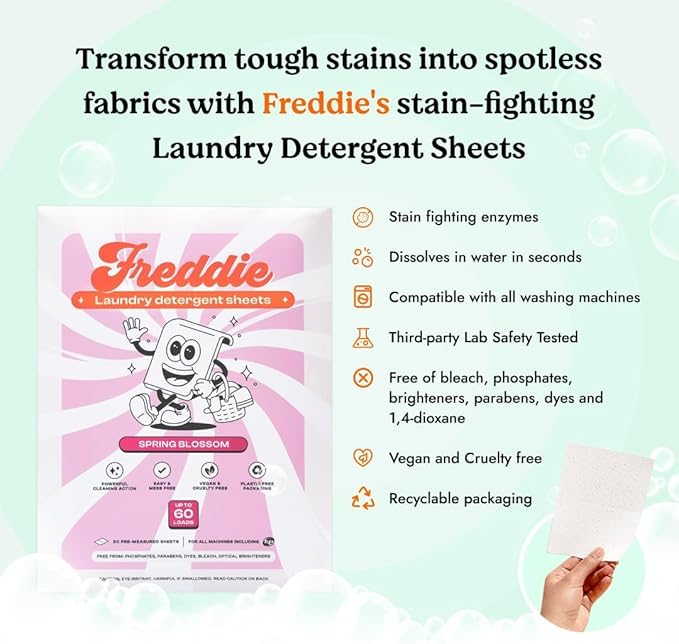 Freddie Laundry Detergent Sheets - Recyclable Packaging - No Mess Strips (Value Box (180 Loads) Spring Blossom)