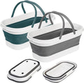Yesland 2 Pack Collapsible Plastic Bucket with Wheels 12L (3.17 Gallon) Foldable Rectangular Mop Bucket Portable Water Pail with Handle for House Cleaning Car Washing Fishing Camping Gray &amp