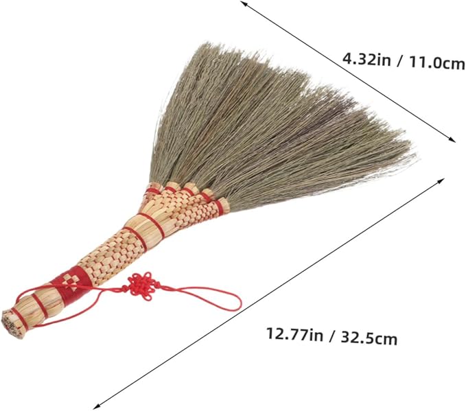 Happyyami Mini Grass Broom Dusting Brush Soft Bristle Desk Brush for Desktop Cleaning Natural Broom for Office