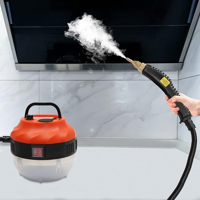 Handheld Steam Cleaner 1.6KW High Pressure Steamer for Cleaning Portable Corded Steam Cleaner for Home Use 0.35Gal Water Tank 221℉ High Temperature Fast Heating Steamer for Car Detailing (Orange)