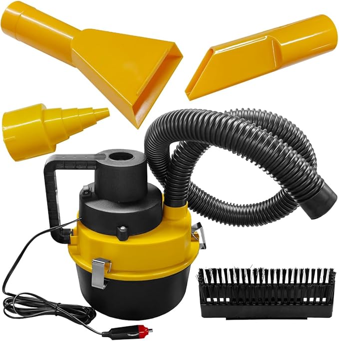 Car Vacuum Cleaner DC 12V Multi-Purpose Automotive Wet and Dry Vacuum with 3 Nozzles Portable Handheld Vehicle Interior Duster for Car Office Home Floor (Yellow)