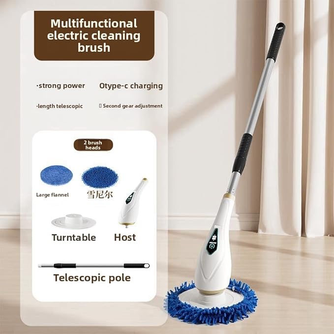 Cordless Electric Spin Scrubber with 2/6/8 Heads for Elderly 59 Extendable Handle 2 Speeds 480RPM 4000mAh Battery IPX7 Waterproof for Bathroom Shower Tile Floor Kitchen (2 Heads)
