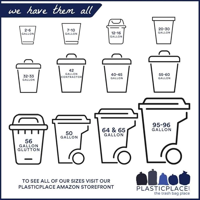Plasticplace 33 Gallon Trash Bags │ 1.5 Mil Equiv.│ Black Garbage Can Liners │ 33 x 39 (100 Count)