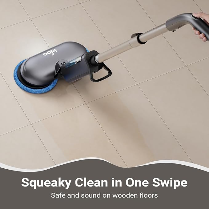 iDOO Cordless Electric Mop Rechargeable Spin Mop with Water Spray &amp LED Headlight Quiet Self Propelled Floor Cleaner Washable Pads &amp 350ml Water Tank Lightweight Floor Scrubber for All Flo