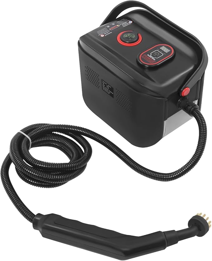 High Temp &amp High Pressure Steam Cleaner 1500W 4.5Bar - 13s Heat Up 1.2L Tank 6.56ft Hose &amp 5 Tools for Windows Grout Upholstery Kitchen Car Interior (Black)