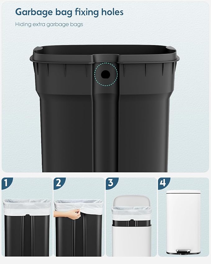 Arlopu13.2 Gallon Step Trash Can Stainless Steel Garbage Bin Soft-Close Rubbish Bin with Removable Plastic Inner Bucket Fingerprint-Proof Lid Dustbin Suit for Kitchen Home (White 50L)