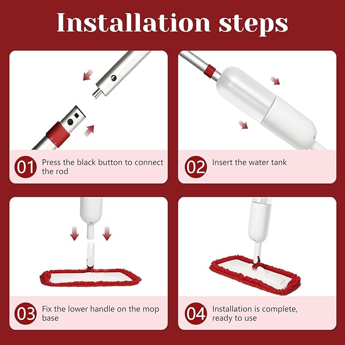 Spray Mop for Floor Cleaning Wet Dry Microfiber Mop with 4 Washable Pads 650 ml Refillable Bottle and 1 Scraper for Home Kitchen Hardwood Laminate Wood Vinyl Ceramic Tiles Wooden Floor