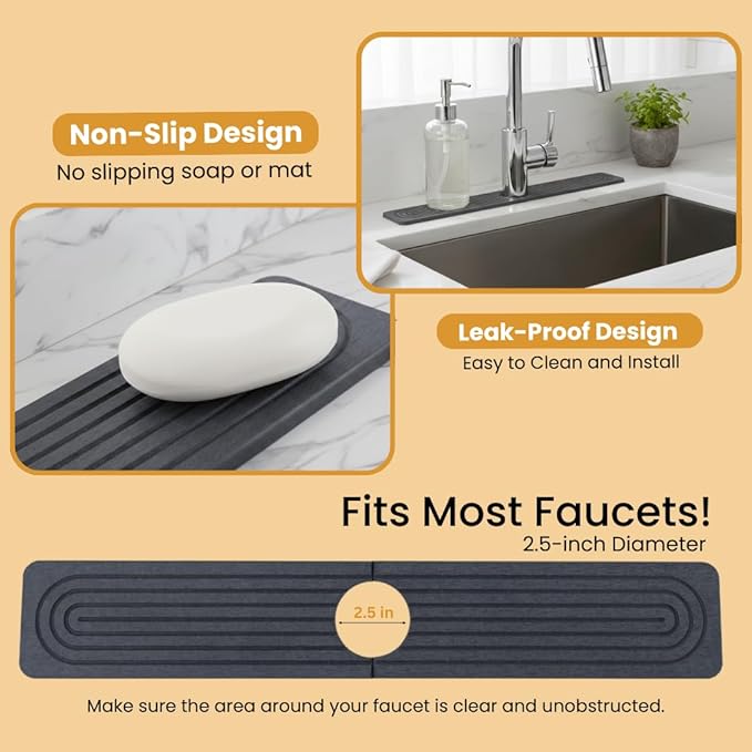2-In-1 Stone Dish Drying Mat Set For Kitchen Counter/Large Bath Mat.Diatomite Mat Set Includes:1-Large Drying Mat (23.6Lx15.3W)&amp1-Faucet Mat (23.6Lx4W) PLEASE MAKE SURE TO MEASURE BEFORE PURCH
