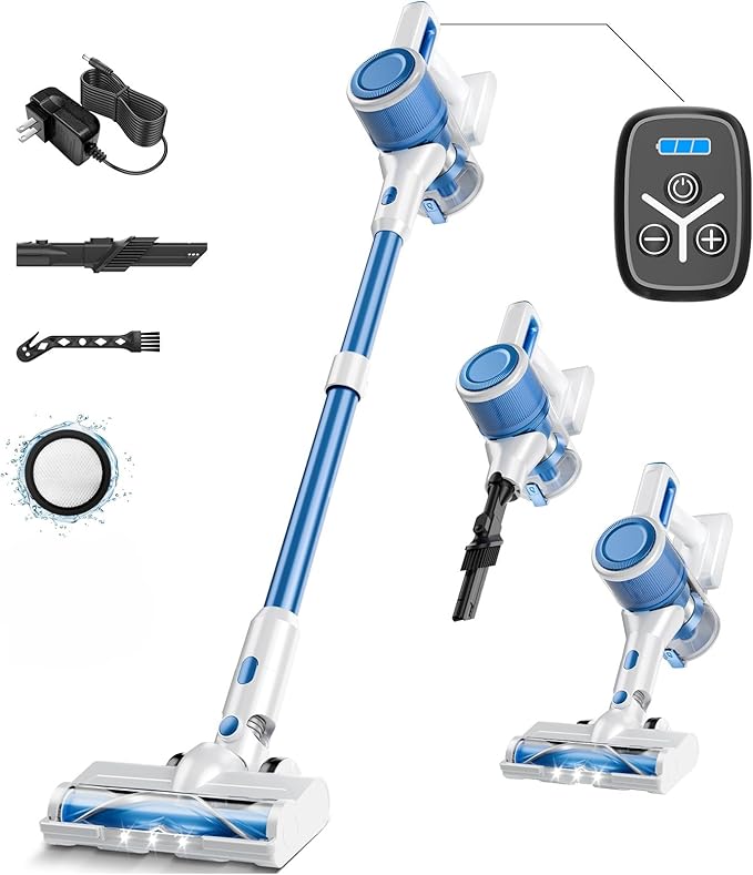 KIKETECH Cordless Vacuum Cleaner Stick Vacuum Cleaners for Home Handheld Vacuum Cleaners for Home for Pet Hair/Carpet/Floor (Blue)
