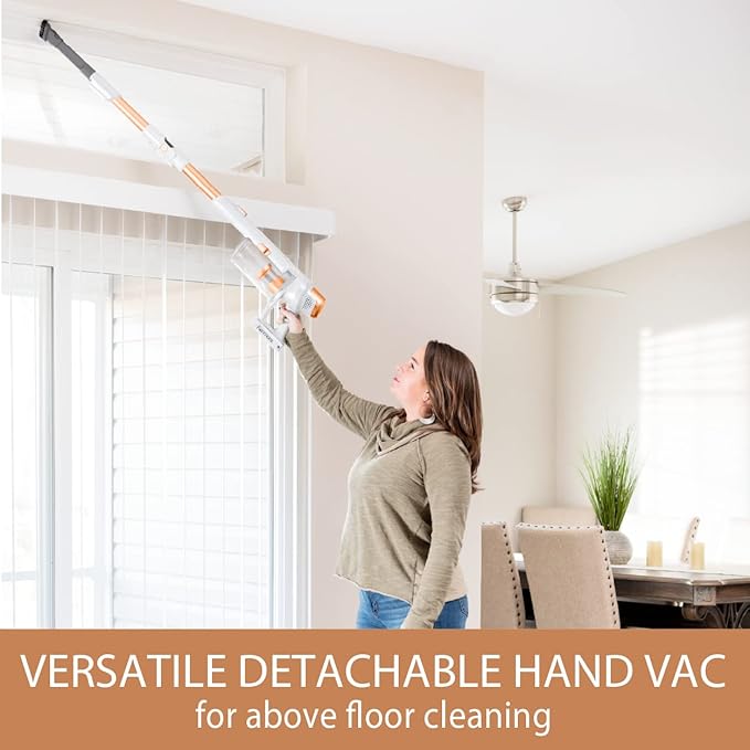 Kenmore DS4030 21.6V Cordless Stick Vacuum with EasyReach Wand Lightweight Cleaner with 2-Speed Power Control LED Headlight Converts to Handheld for Hardwood Floors Carpet &amp Pet Hair Orange