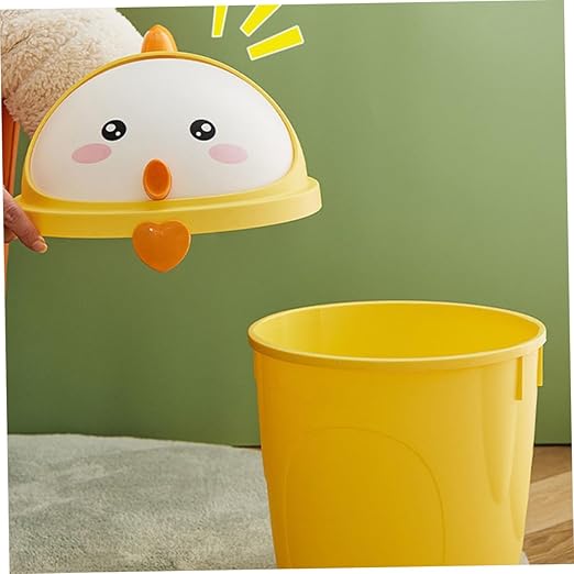 BESPORTBLE Cute Chick Style Trash Can with Lid for Bedroom Cartoon Household Waste Bucket Odor-Resistant Large Wastebasket for Home Office Decorative Trash Bin