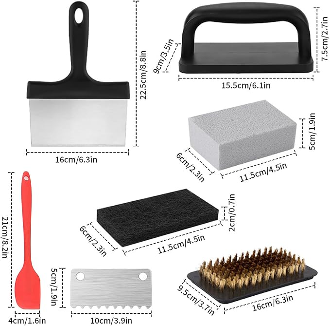 for Griddle Cleaning Kit Oil Removal Anti Hot Handle Multifunctional Grill Cleaning Kit (14Pcs)
