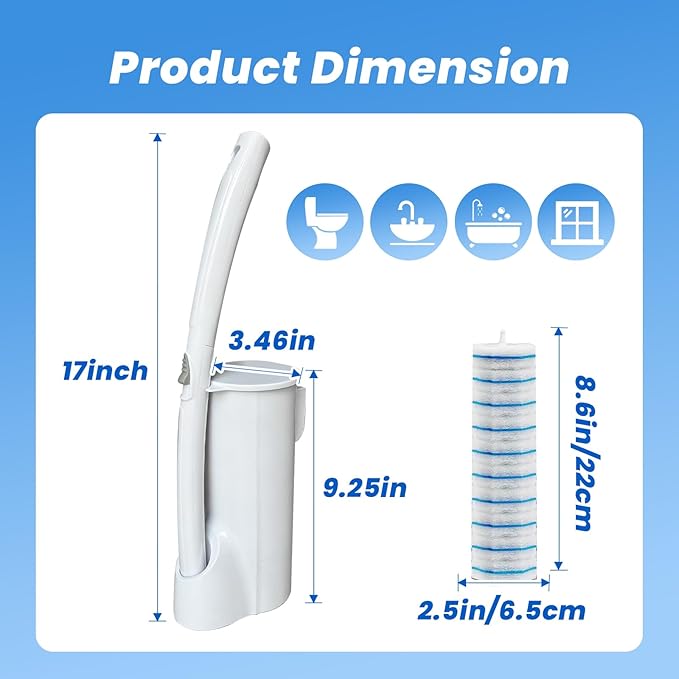 40 Disposable Toilet Brush Refills Srubber Pads Wall Mounted Toilet Bowl Holder Set Toilet Cleaning System Starter Kit Scrubbing Toilet Wand Pads