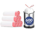 6 Gallon Strong Drawstring Trash Bags Garbage Bags (600 Count) - Bathroom Trash Can Bin Liners Plastic Bags for Home Office Kitchen White