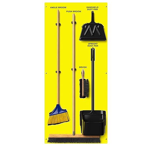 Clean &amp Sweep 5S Shadow Board/Wall Mount Broom Holder 68 x 30 Board 5S Cleaning Station - with Broom and Dustpan Set Included Made in The USA by AccuformNMC Yellow/Black PSB116YLBK
