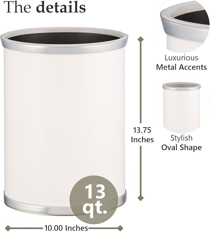 Kraftware Leatherette Wastebasket 14 White with Brushed Chrome