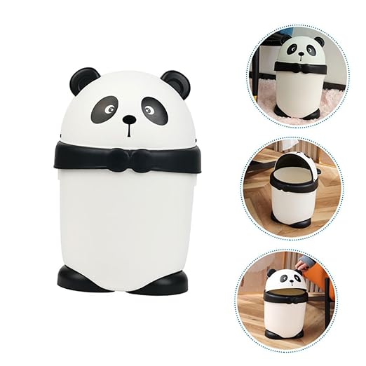 PRETYZOOM Creative Cartoon Panda Garbage Can with Shake Lid Small Plastic Trash Bin for Cute Animal Wastebasket for Home Decoration and Compact Spaces
