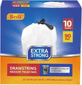 Besli 10 Gallon Drawstring Trash Bag Garbage Bag Trash Can Liner0.9 Mil90 Counts