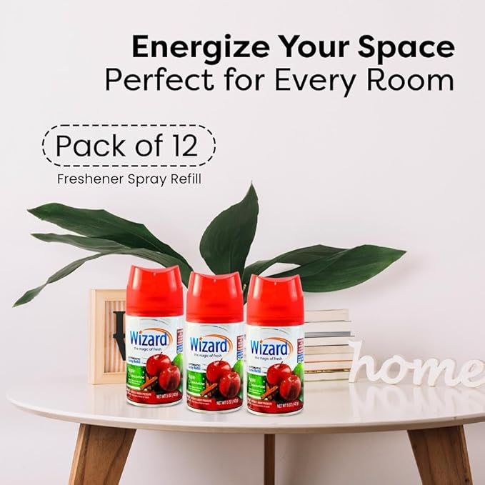 12 WIZARD AUTOMATIC SPRAY REFILLS 5 oz APPLE CINNAMON