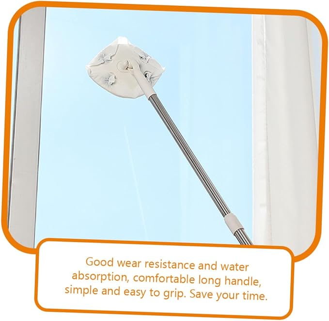 Rotatable Dust Mop with Retractable Long Handle No-wash Microfiber Floor Cleaning Mop White Triangular Triangle Shape for Home Use Convenient Hand-Free Dust Removal