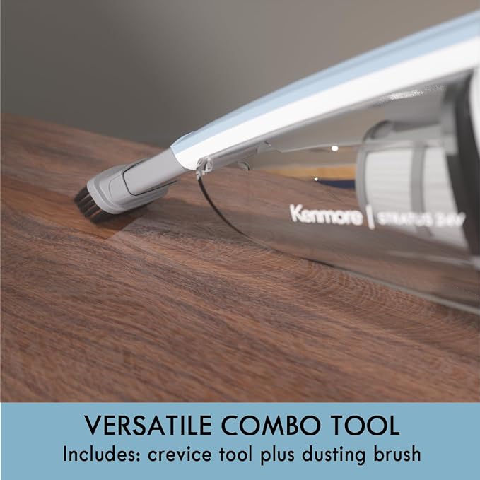 Kenmore DS1020 16V Cordless Stick Vacuum Lightweight 2-in-1 Handheld LED Headlight with 2-Speed Power Control for Hardwood Floor Carpet &amp Pet Hair 16 Volts Gray-Blue