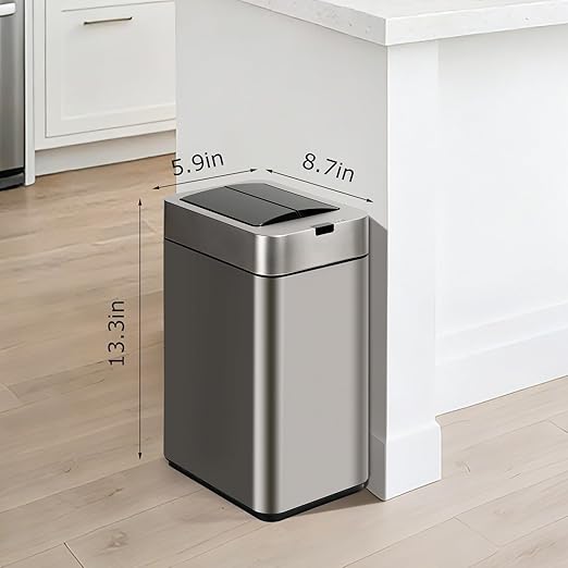 Sensor Trash Can with Butterfly Lid 2.6 Gallon Rectangular Automatic Garbage Can Stainless Steel Trash Bin Slim Waterproof Wastebaskets with Lid Soft Close for Under Counter Silver