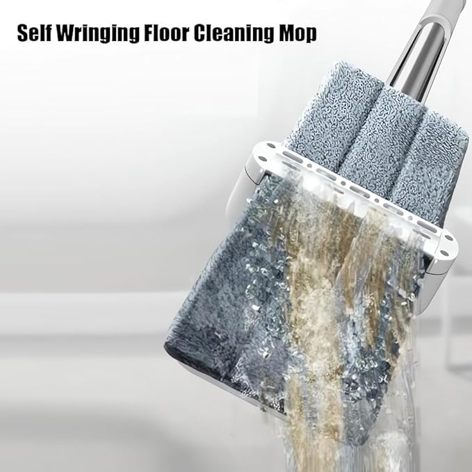 2024 New Lazy Person's Self-Washing Mop - 360 Rotatable Wet &amp Dry Cleaning Mop Self Wringing Hands-Free Microfiber Mops for Floor/Kitchen Cleaning (with 6 Pads)